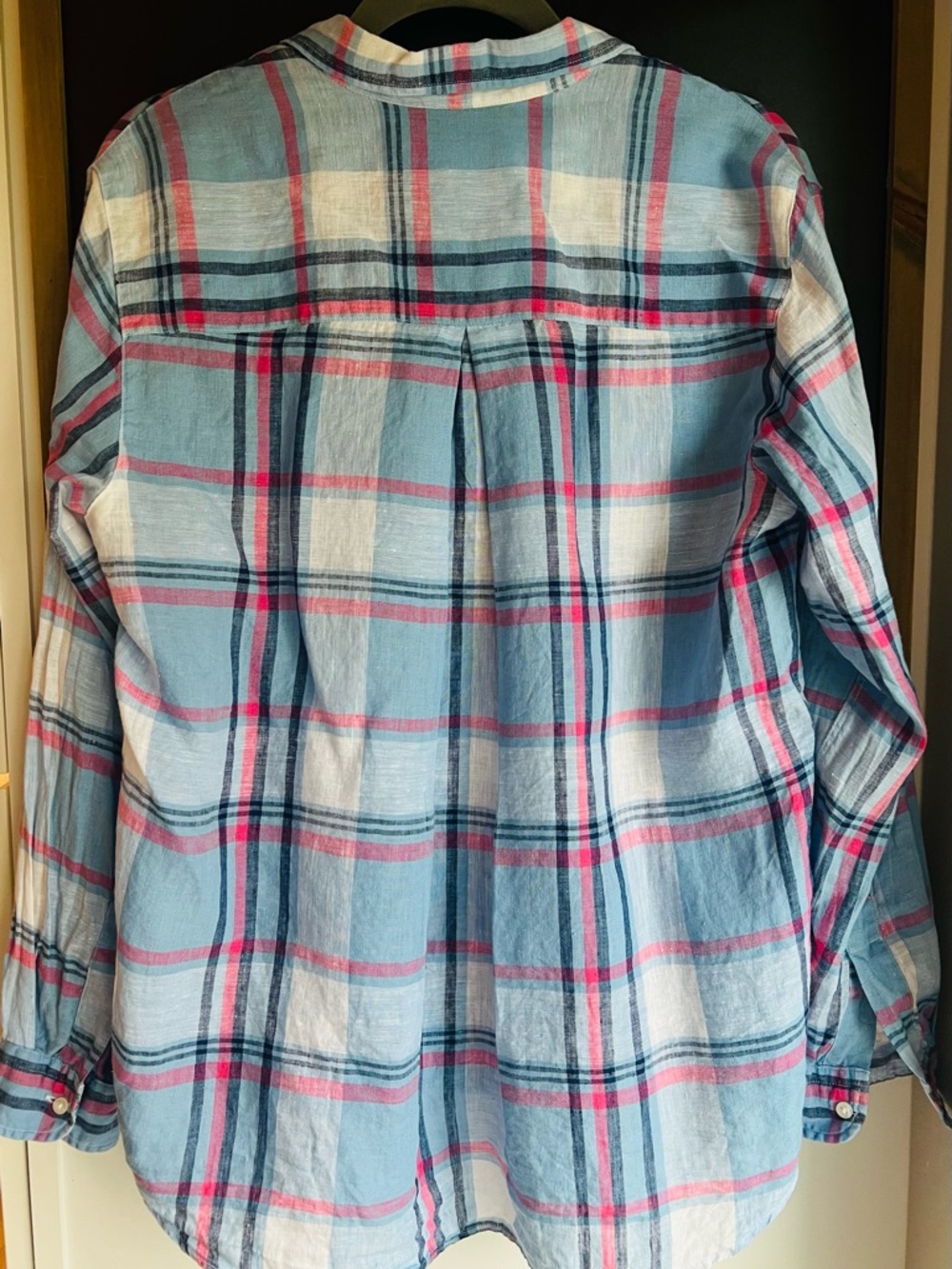 GRAYSON| The Hero Linen Shirt Blue Plaid Button Down Large Preppy - Picture 7 of 11
